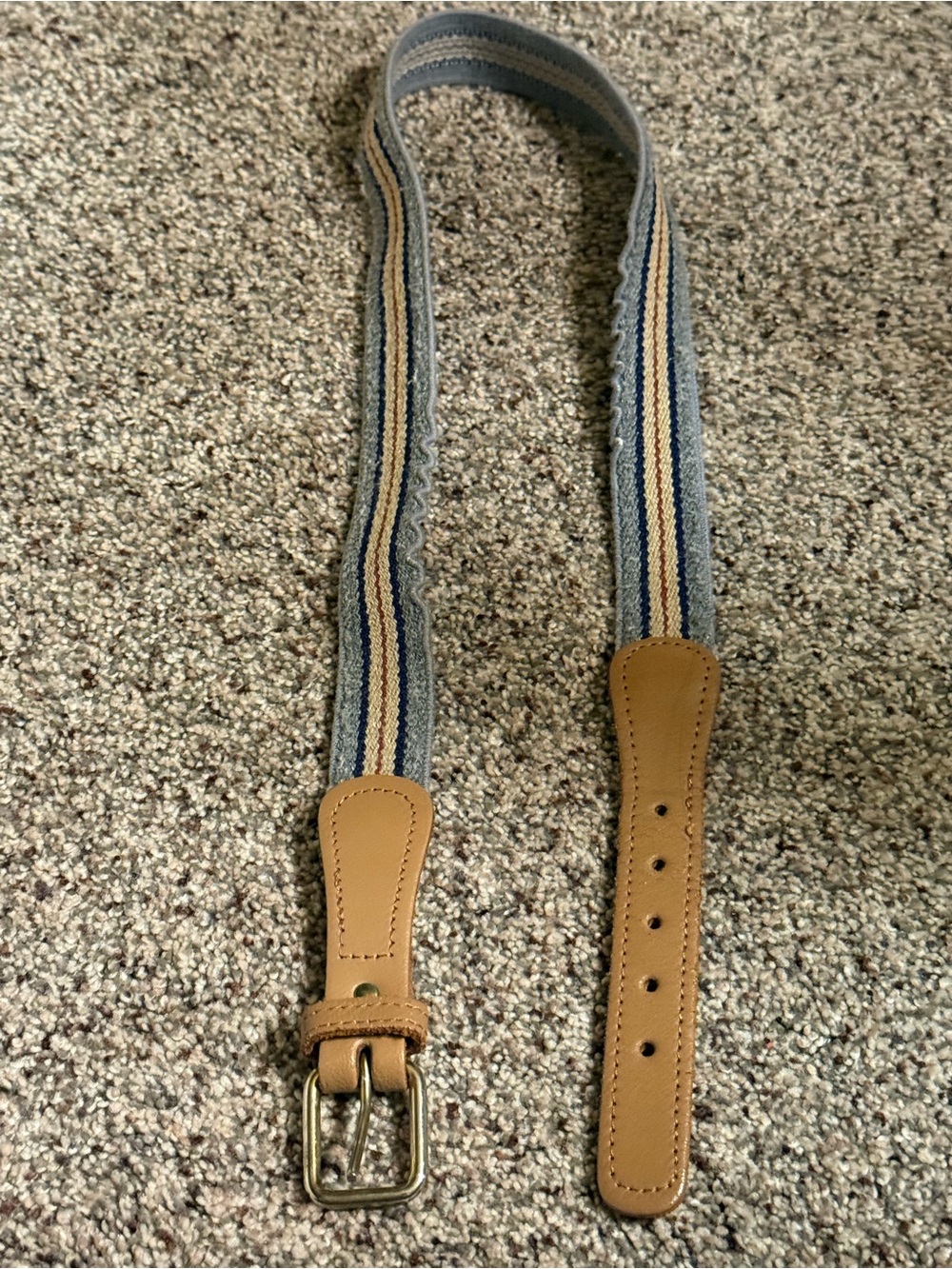 Vintage Preppy Striped Stretch Web Belt - Tan Genuine Leather